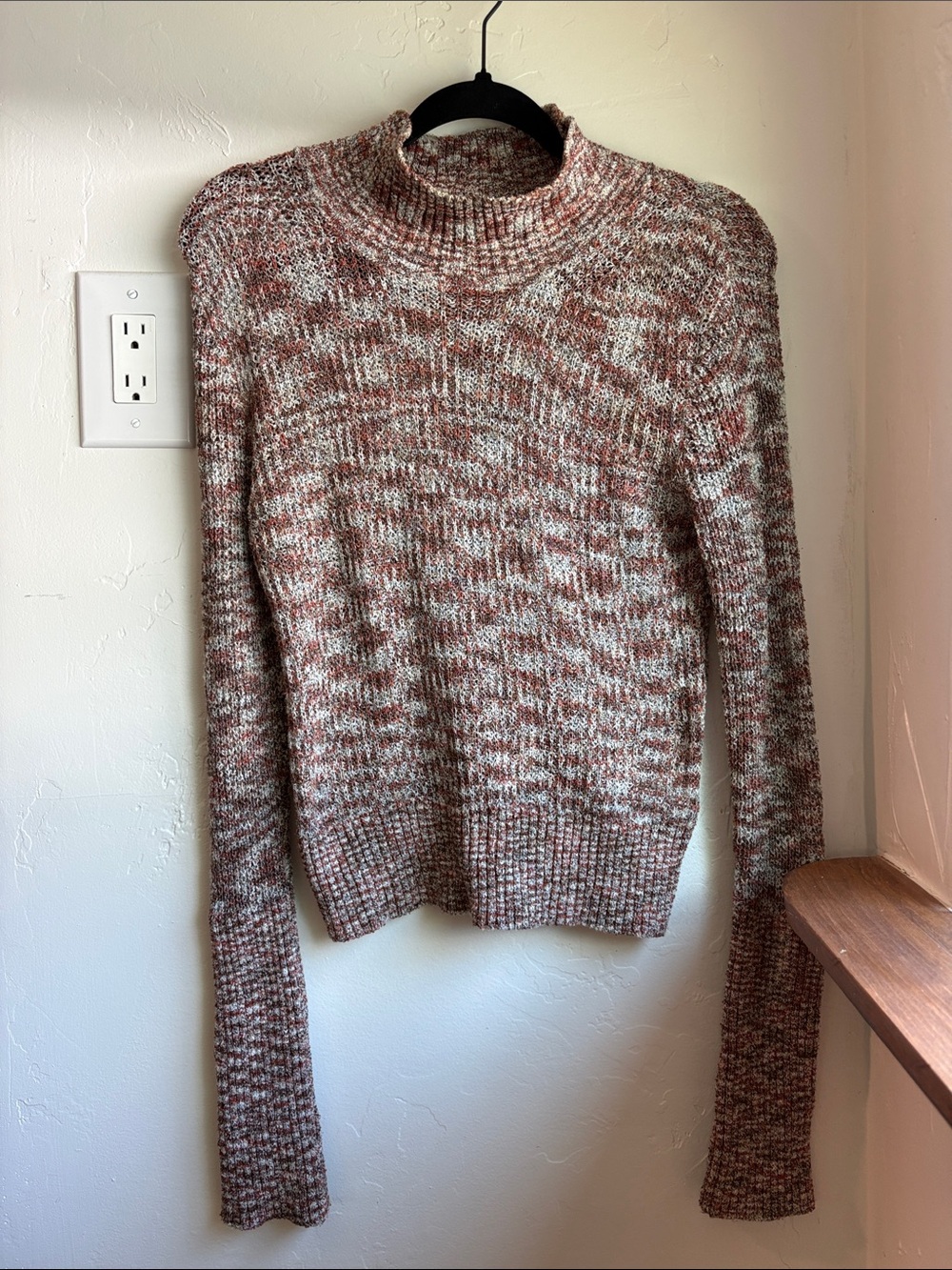 Free People Marled Turtleneck Sweater in Rust and Cream